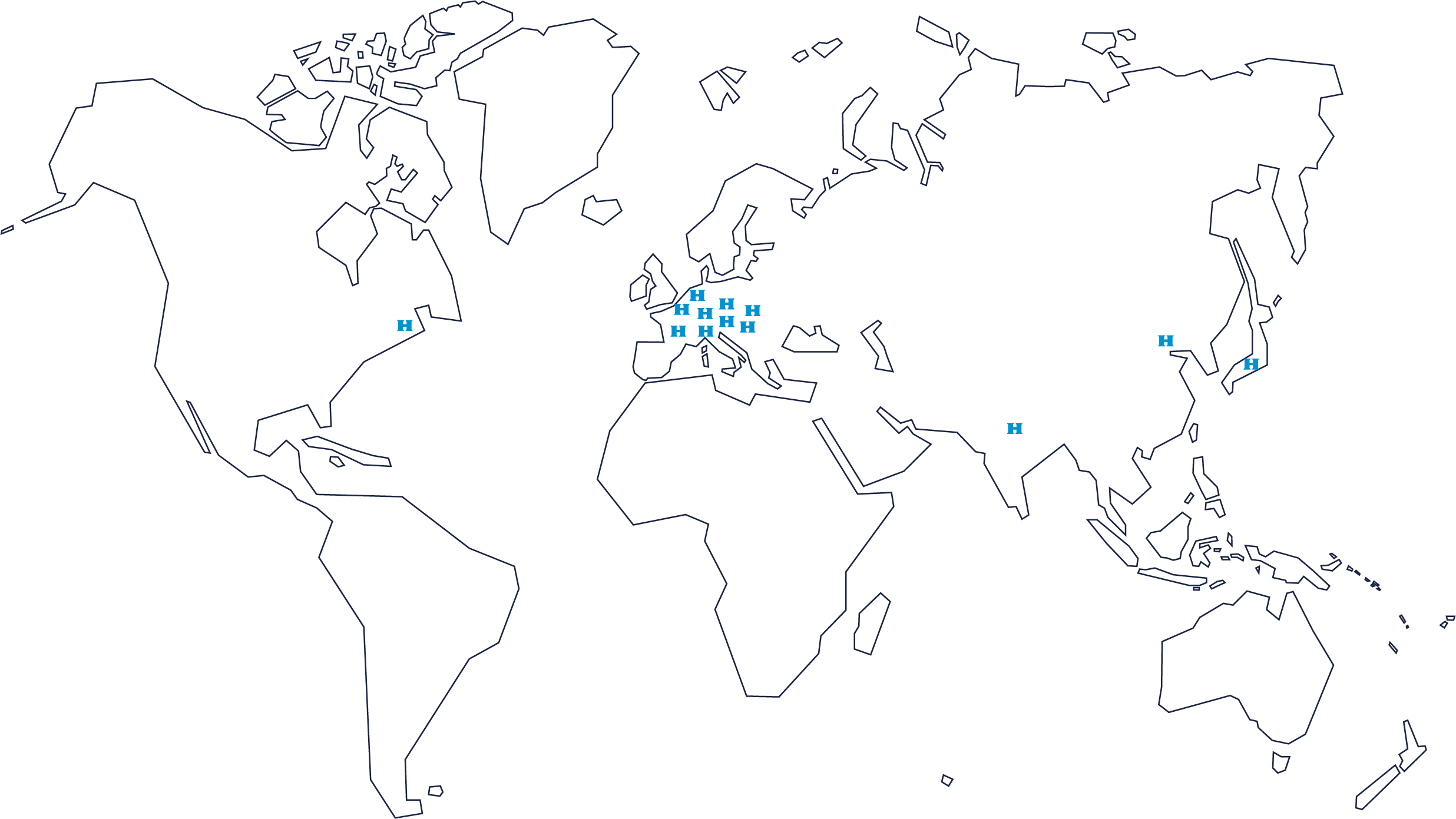 Grafico della mappa del mondo con sedi Himmelwerk