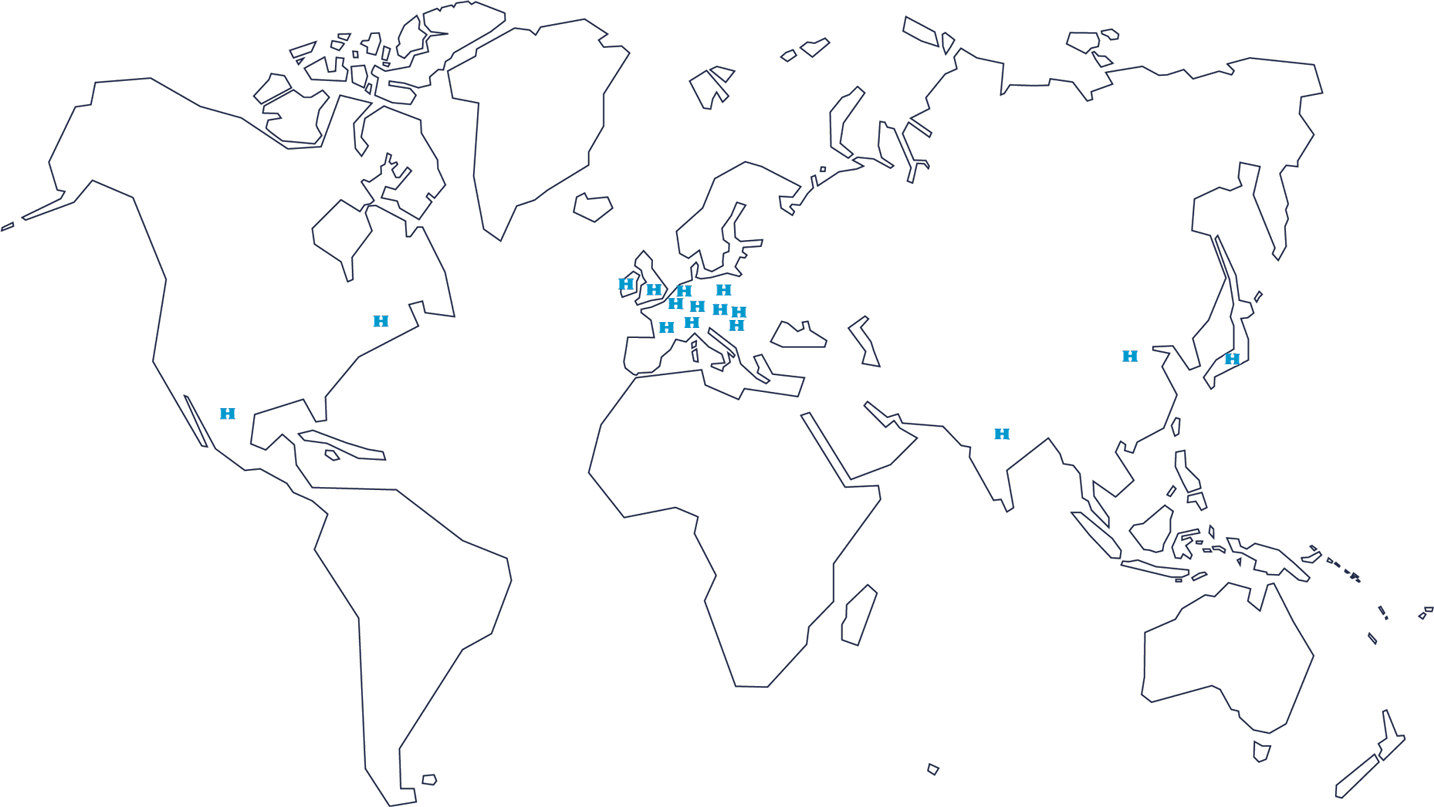 Weltkarte mit den verschiedenen Himmelwerk standorten. world map with all himmelwerk office locations